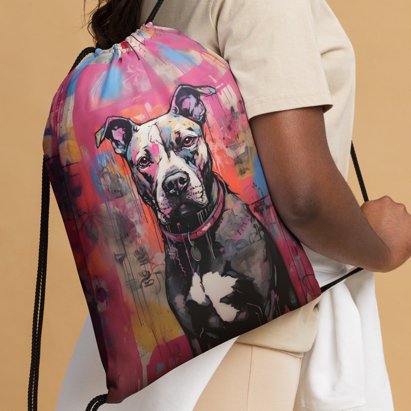 Urban Art Pitbull - Vibrant Drawstring Bag - Pittie Choy