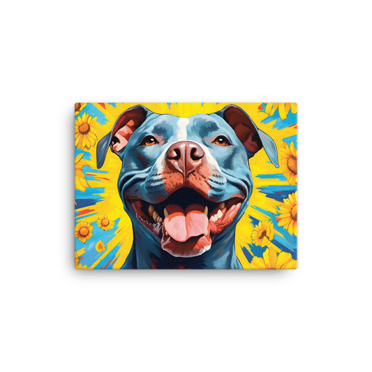 Smiling Red Nose Pitbull Amidst Sunflowers Canvas Print - Pittie Choy