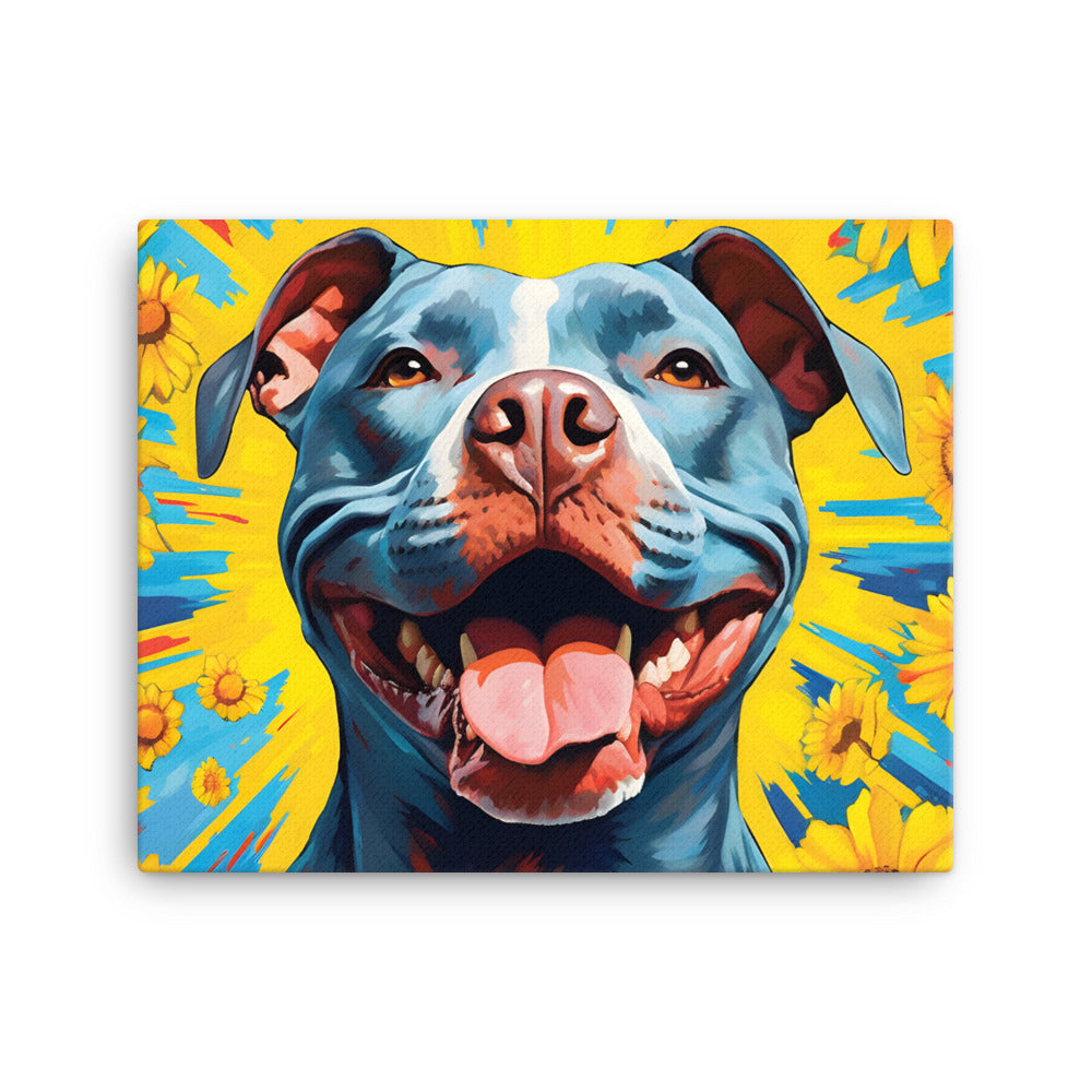Smiling Red Nose Pitbull Amidst Sunflowers Canvas Print - Pittie Choy