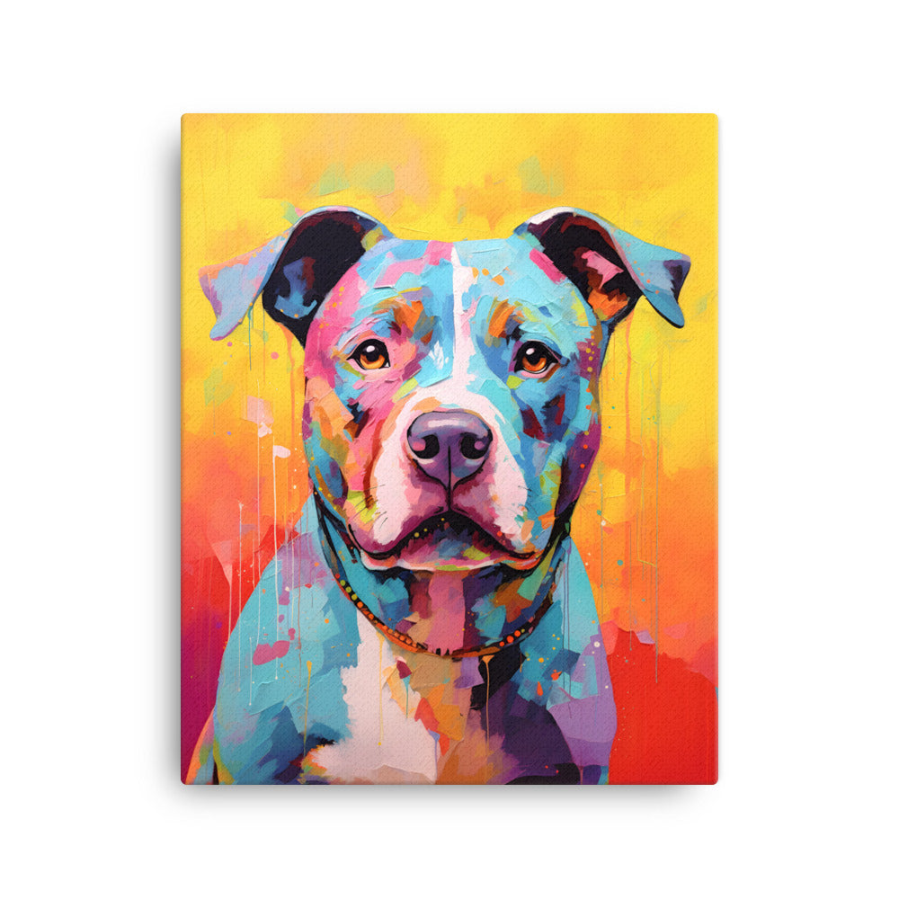 "Vibrant Vigilant" - Colorful Pitbull Canvas Art - Pittie Choy