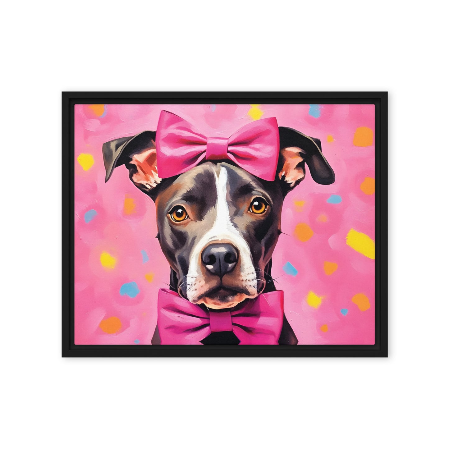 "Pink Bow Pooch" - Framed Pitbull Canvas Art - Pittie Choy