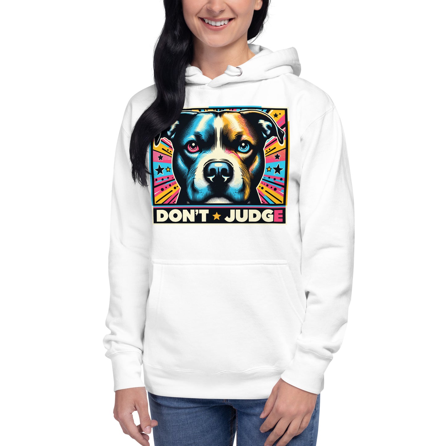 Comic Burst 'Don't Judge' Unisex Pitbull Hoodie - Pittie Choy