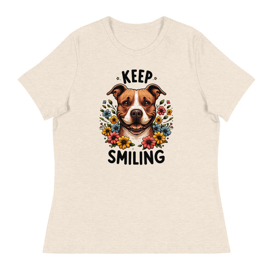 "Keep Smiling" Floral Pitbull Women's T-Shirt - Pittie Choy