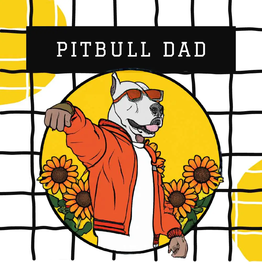 cool white Pitbull wear a jacket with sunflowers