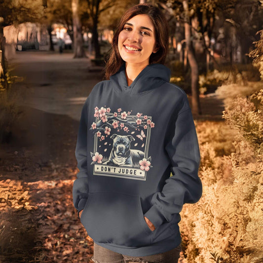 woman with pitbull hoodie cherry blossom