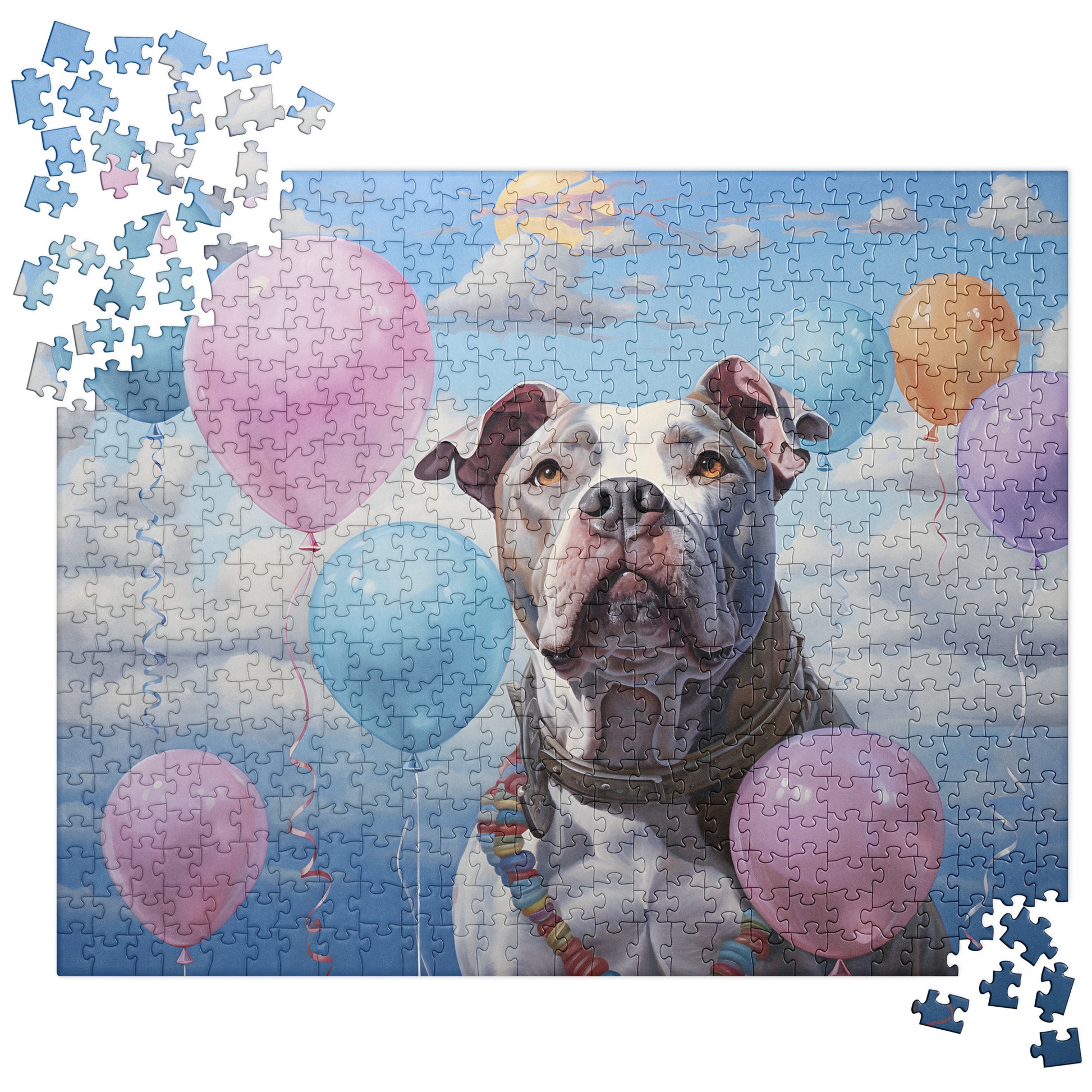Pitbull Jigsaw Puzzle - "Balloons and Blue Skies" - Pittie Choy