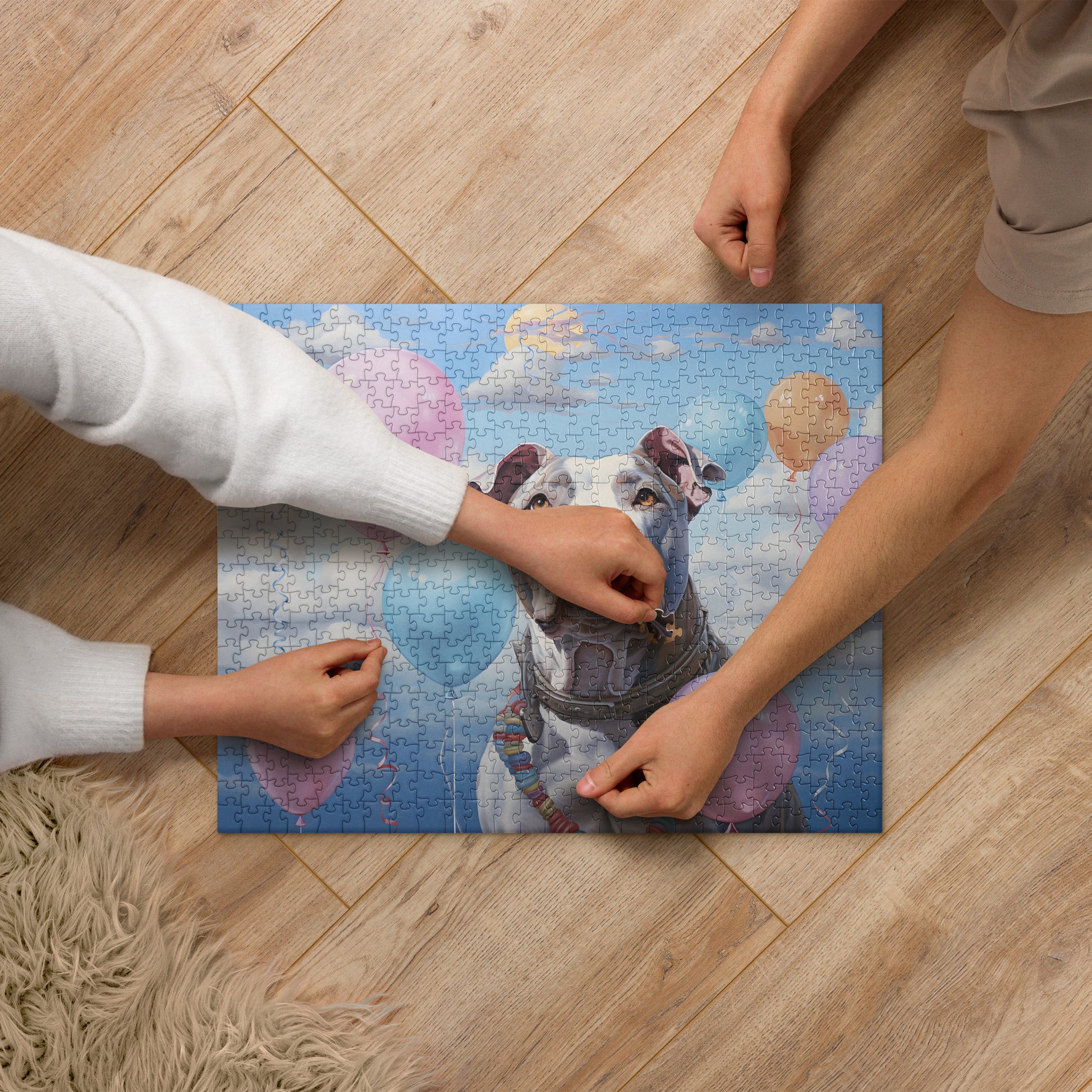 Pitbull Jigsaw Puzzle - "Balloons and Blue Skies" - Pittie Choy
