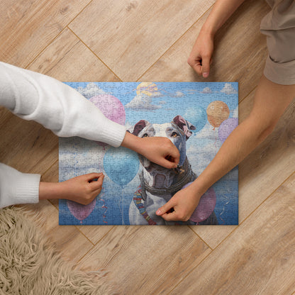 Pitbull Jigsaw Puzzle - "Balloons and Blue Skies" - Pittie Choy