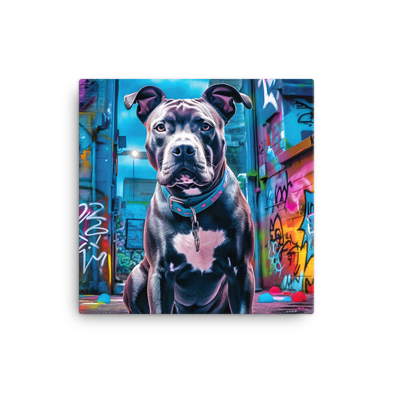 Black Pit Bull in Urban Graffiti Scene Canvas Print