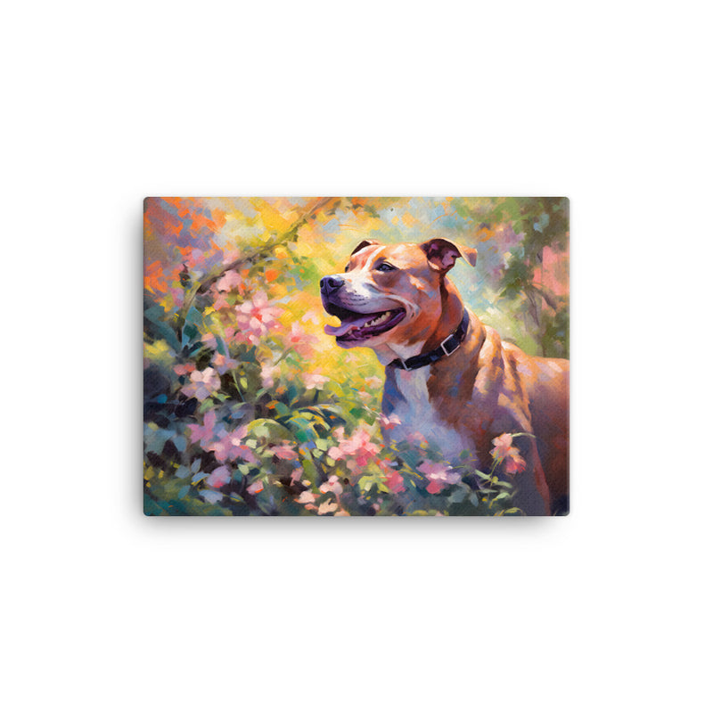 "Springtime Serenity" - Smiling Pitbull Canvas Art