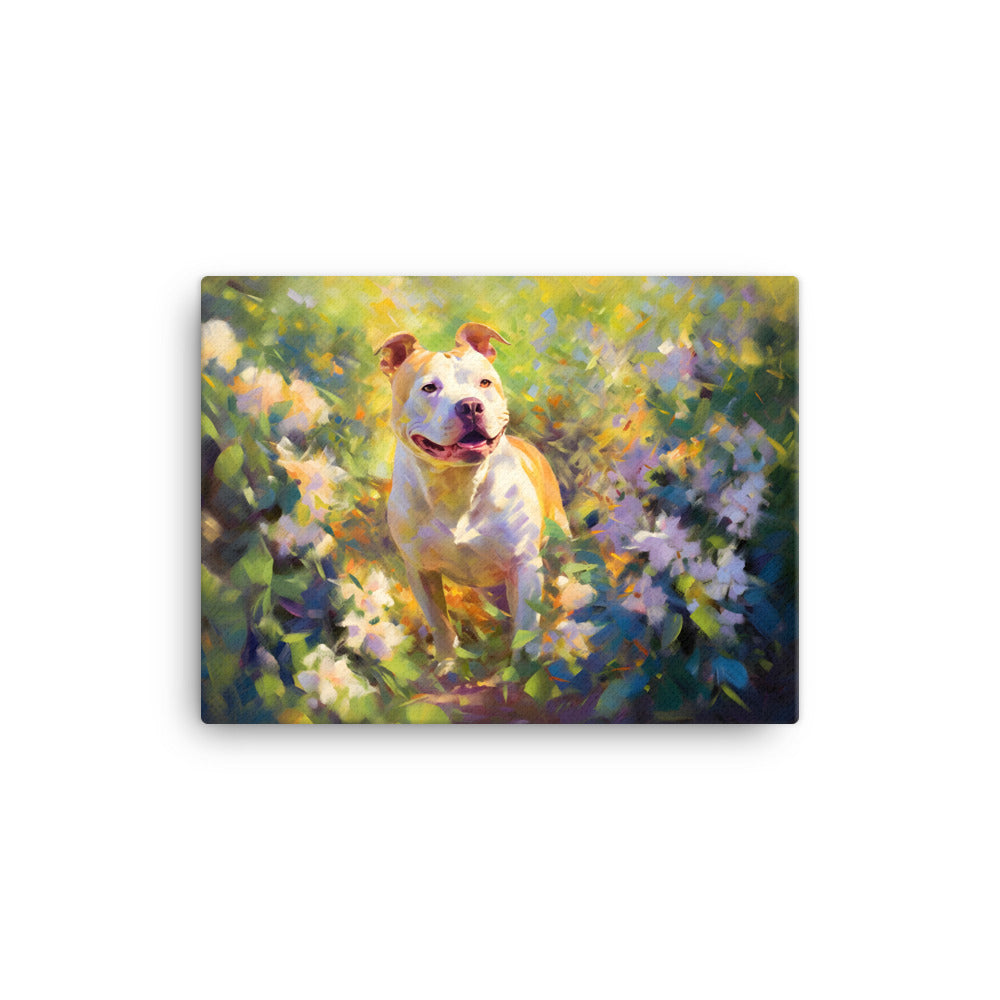 "Garden Glow" - Radiant Pitbull Canvas Art - Pittie Choy