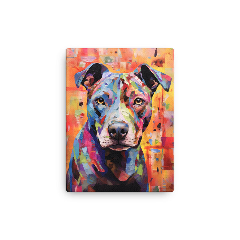 "Patchwork Perception" - Abstract Pitbull Canvas Art