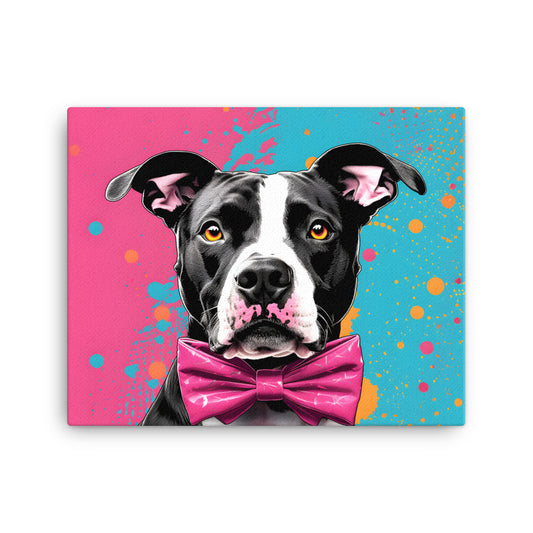 "Pitbull in Pink" - Whimsical Bowtie Canvas Art - Pittie Choy
