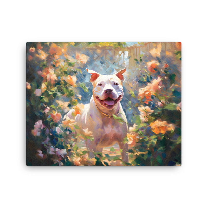 "Sunlit Smile" - Smiling Pitbull Canvas Art