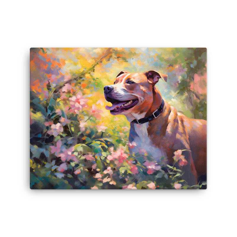 "Springtime Serenity" - Smiling Pitbull Canvas Art