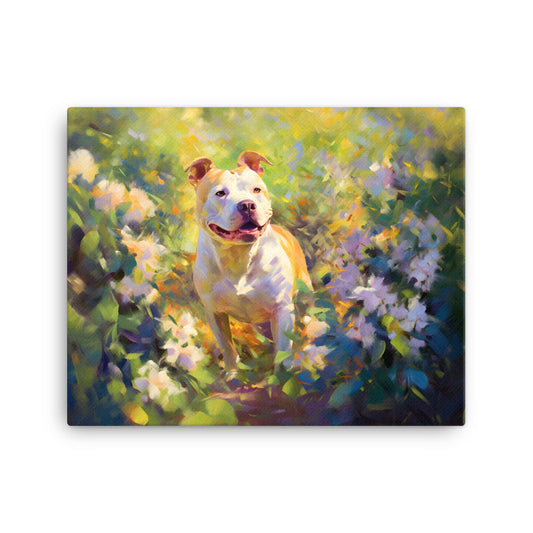 "Garden Glow" - Radiant Pitbull Canvas Art - Pittie Choy