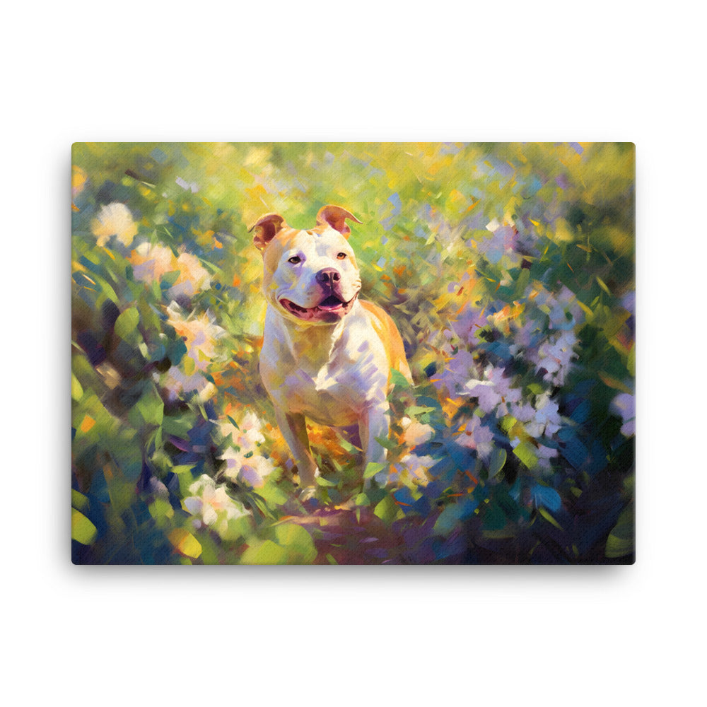 "Garden Glow" - Radiant Pitbull Canvas Art - Pittie Choy