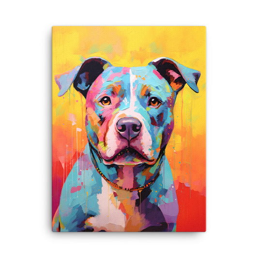 "Vibrant Vigilant" - Colorful Pitbull Canvas Art - Pittie Choy