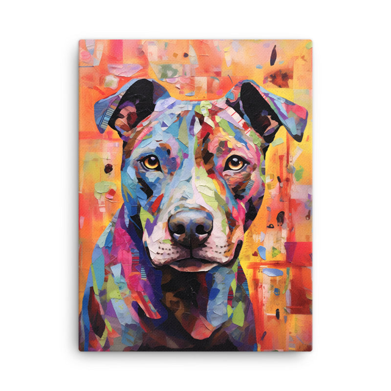 "Patchwork Perception" - Abstract Pitbull Canvas Art