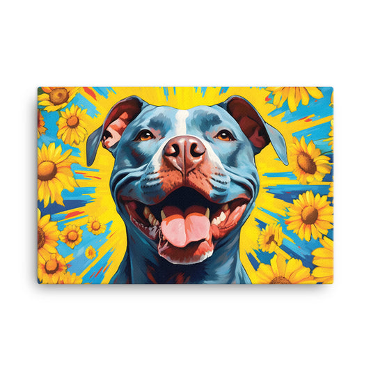 Smiling Red Nose Pitbull Amidst Sunflowers Canvas Print - Pittie Choy