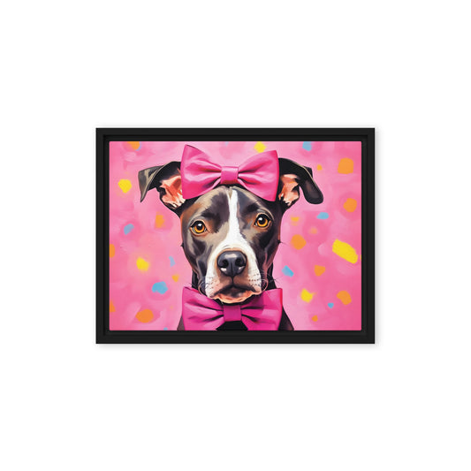 "Pink Bow Pooch" - Framed Pitbull Canvas Art - Pittie Choy