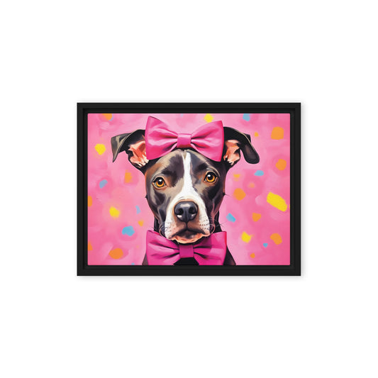 "Pink Bow Pooch" - Framed Pitbull Canvas Art - Pittie Choy