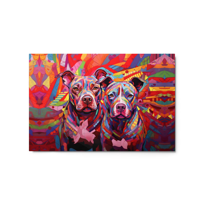 "Dual Canine Mosaic" - Vivid Metal Pitbull Art Print