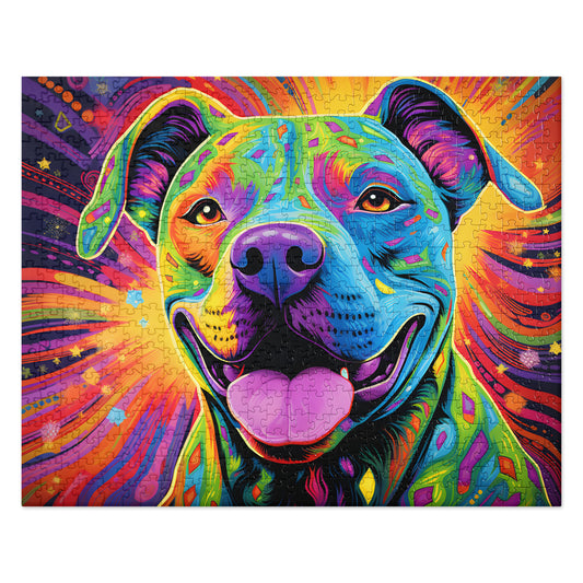 Psychedelic Smiles Pitbull Jigsaw Puzzle - Pittie Choy