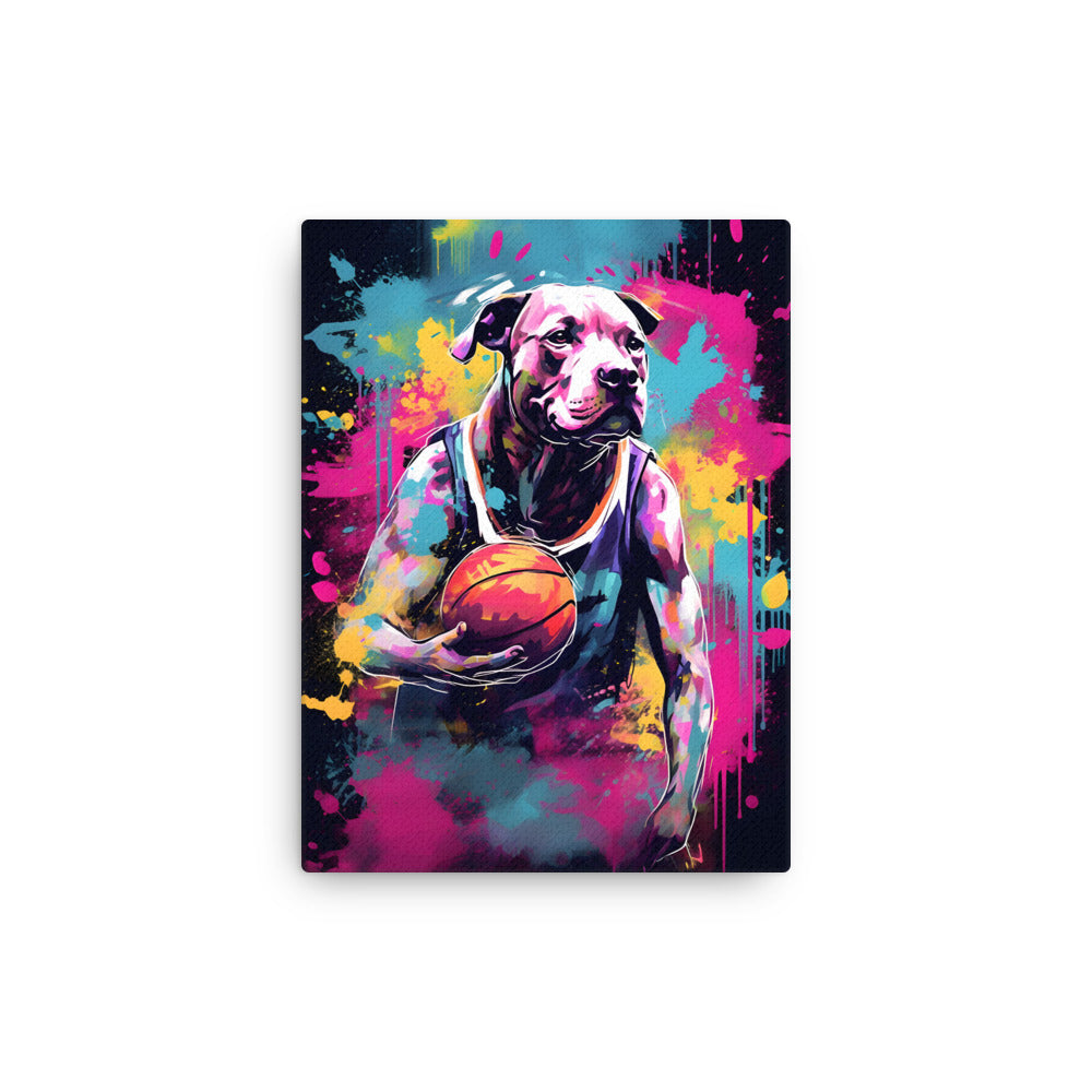 "Hoops Hound" - Athletic Pitbull Canvas Art - Pittie Choy