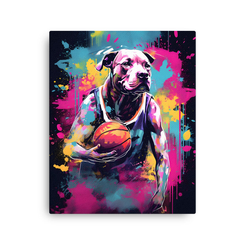 "Hoops Hound" - Athletic Pitbull Canvas Art