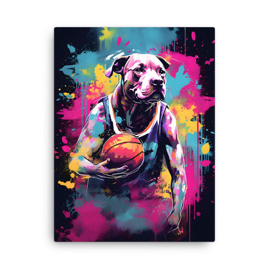 "Hoops Hound" - Athletic Pitbull Canvas Art - Pittie Choy