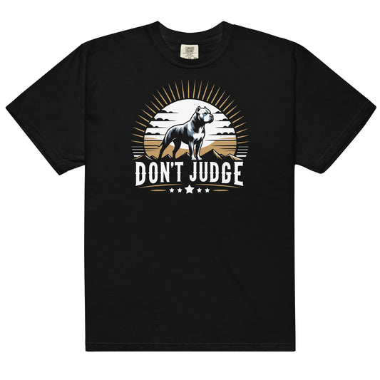 Sunrise Silhouette 'Don't Judge' Unisex Pitbull T-Shirt - Pittie Choy