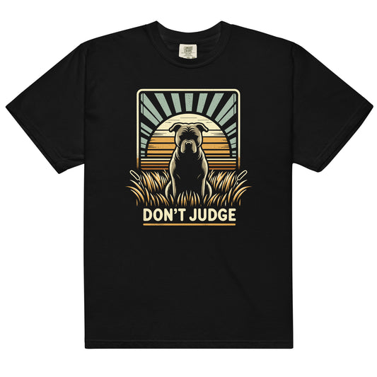 Aurora Silhouette 'Don't Judge' Men's Pitbull T-Shirt - Pittie Choy