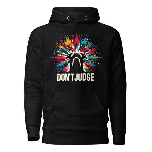 "Don't Judge" Cosmic Burst Pitbull Unisex Hoodie - Pittie Choy