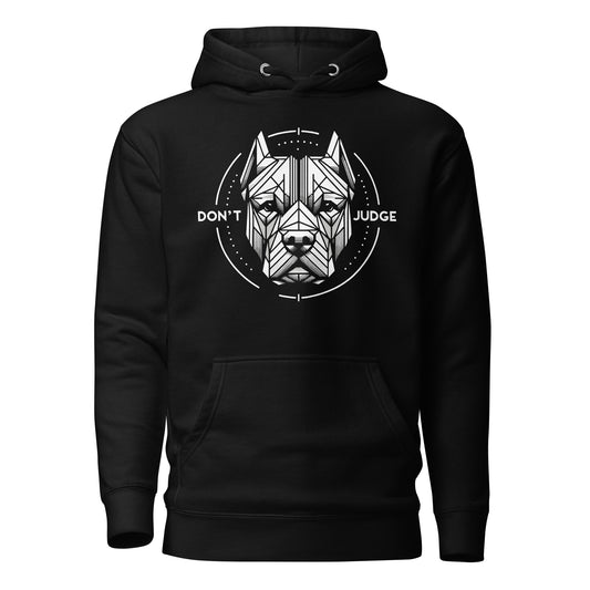 Geometric Precision 'Don't Judge' Unisex Pitbull Hoodie - Pittie Choy