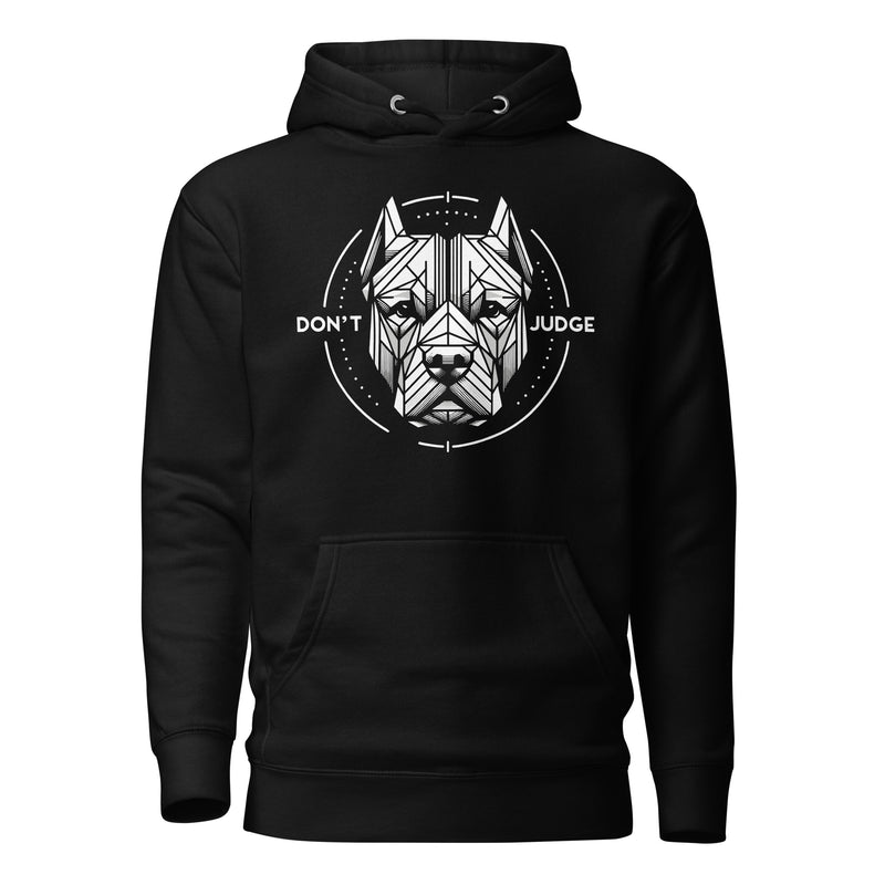 Geometric Precision 'Don't Judge' Unisex Pitbull Hoodie
