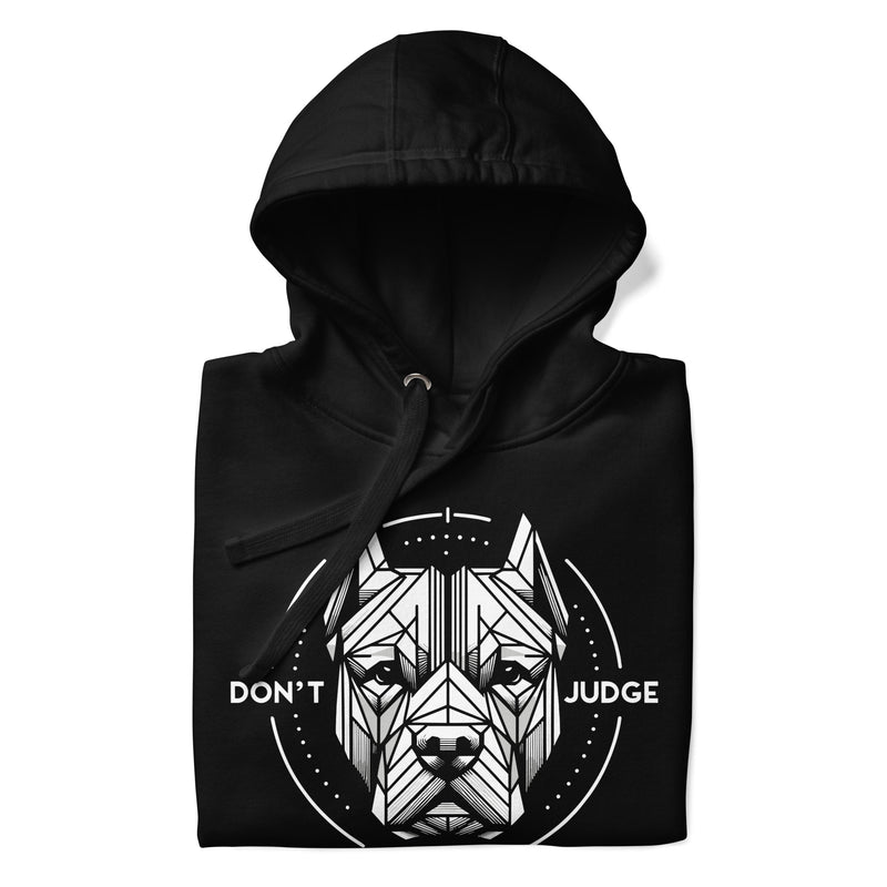 Geometric Precision 'Don't Judge' Unisex Pitbull Hoodie