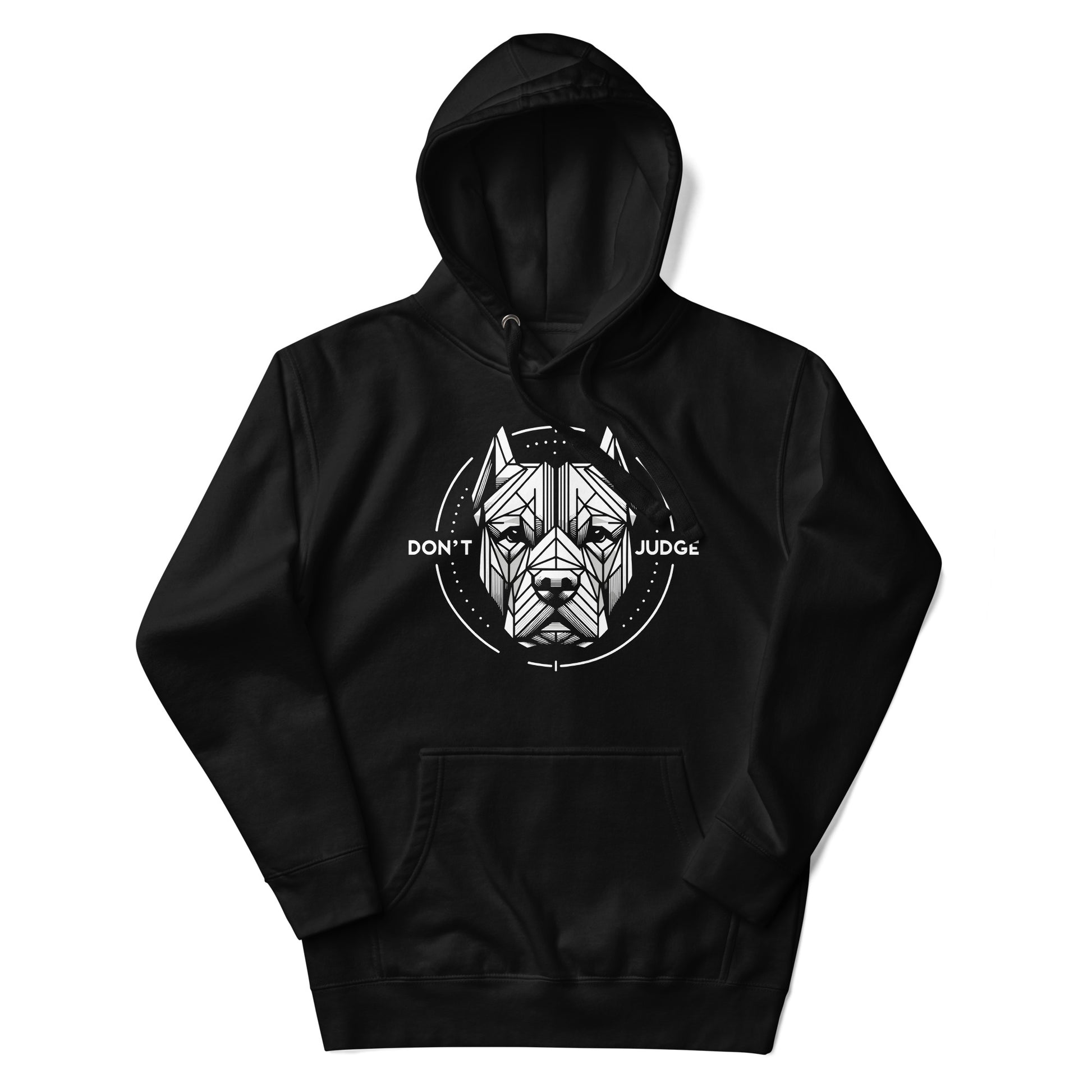 Geometric Precision 'Don't Judge' Unisex Pitbull Hoodie - Pittie Choy