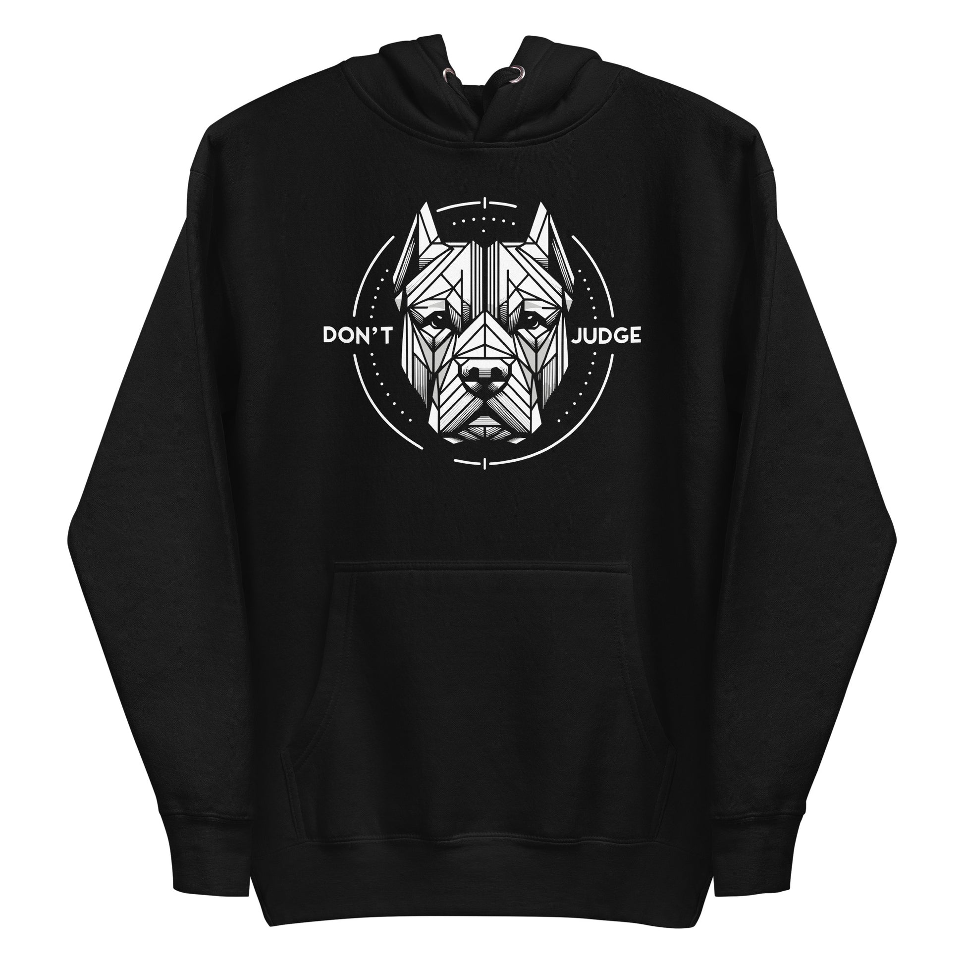 Geometric Precision 'Don't Judge' Unisex Pitbull Hoodie - Pittie Choy