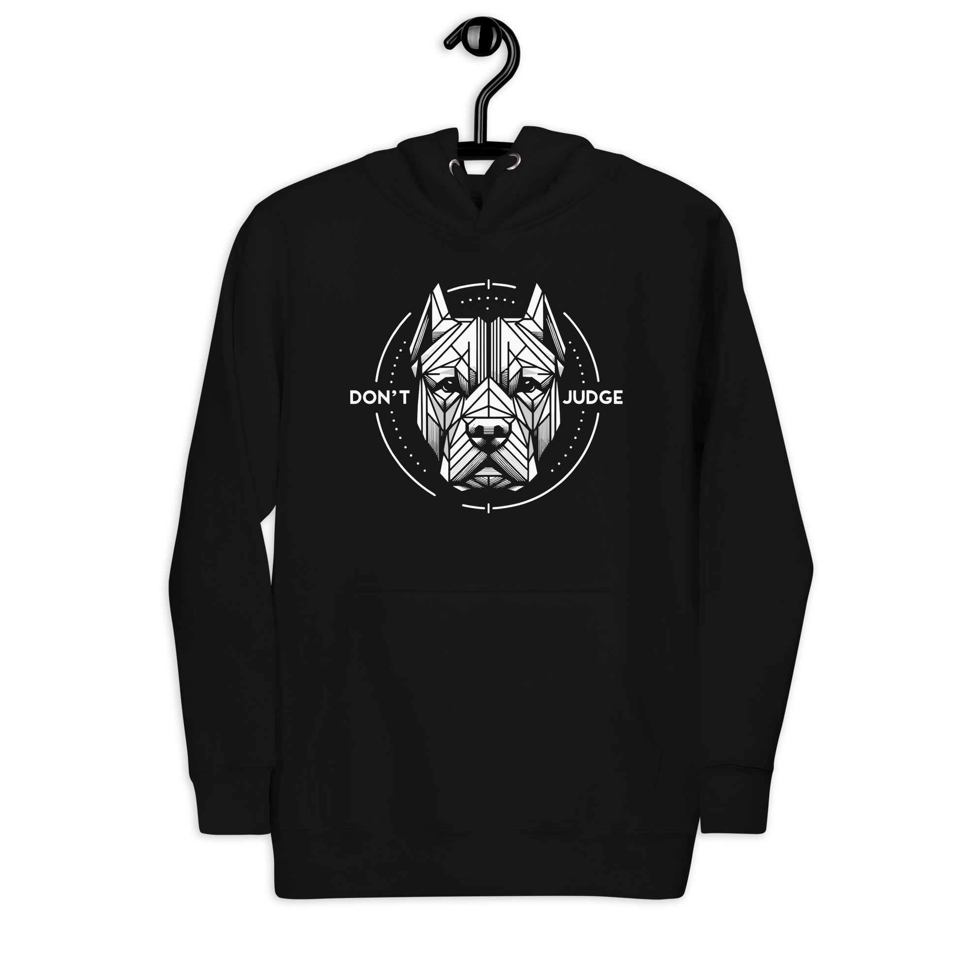 Geometric Precision 'Don't Judge' Unisex Pitbull Hoodie - Pittie Choy
