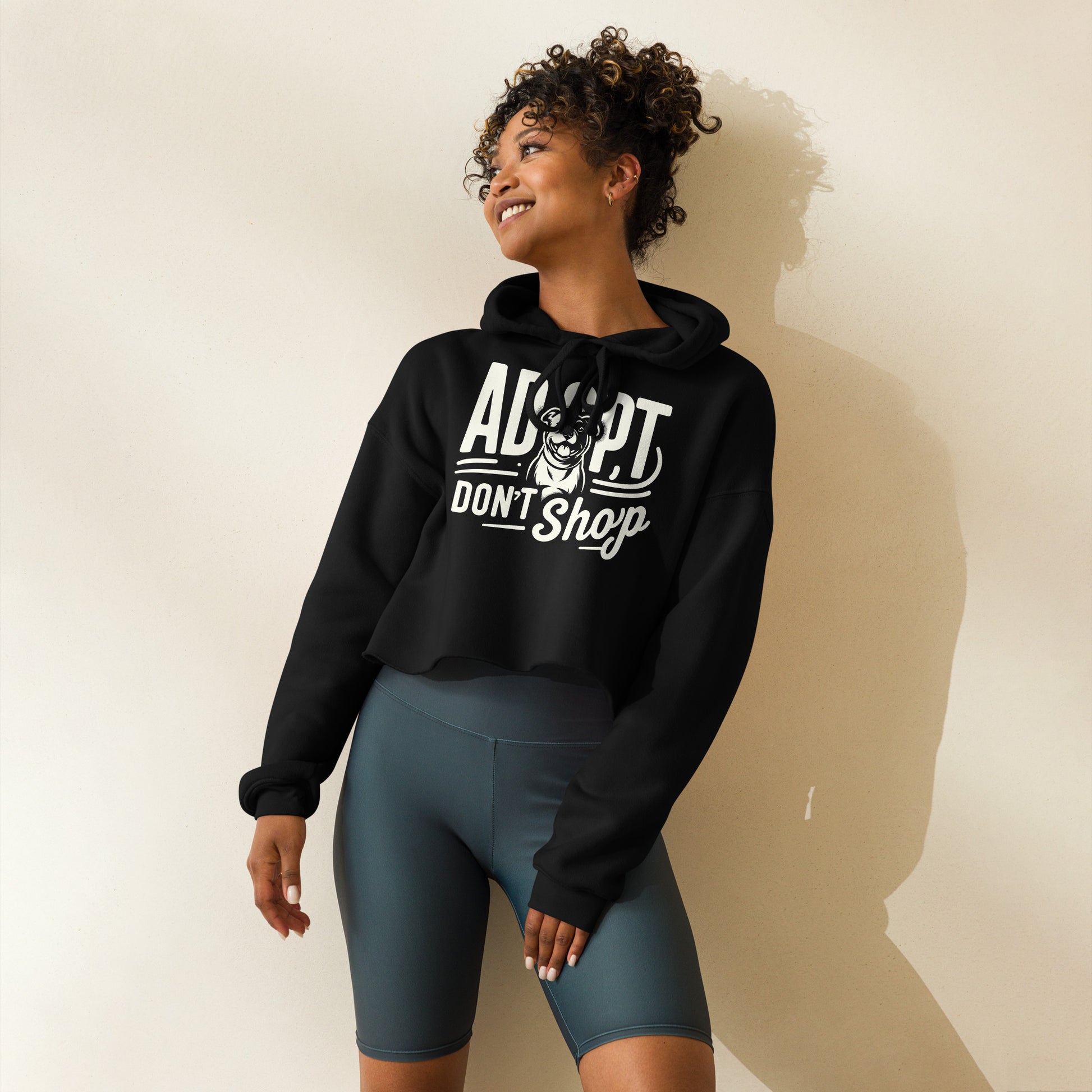 "Adopt, Don't Shop" Pitbull Crop Hoodie for Women - Pittie Choy