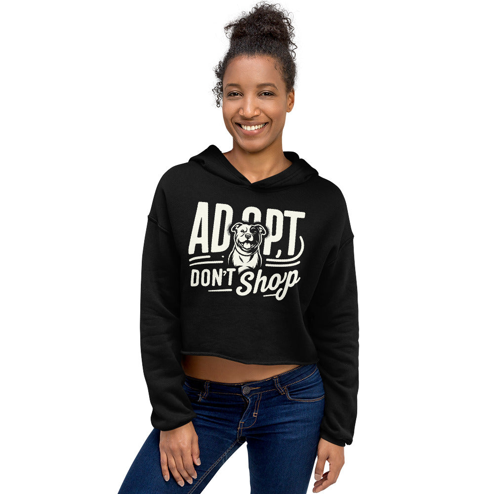 "Adopt, Don't Shop" Pitbull Crop Hoodie for Women - Pittie Choy