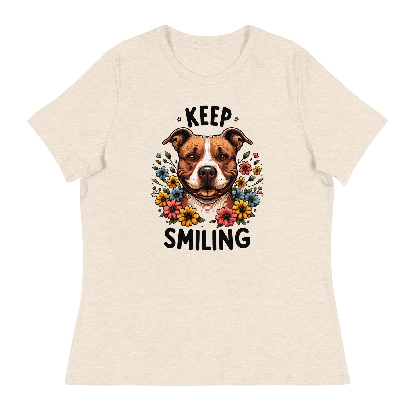 "Keep Smiling" Floral Pitbull Women's T-Shirt - Pittie Choy