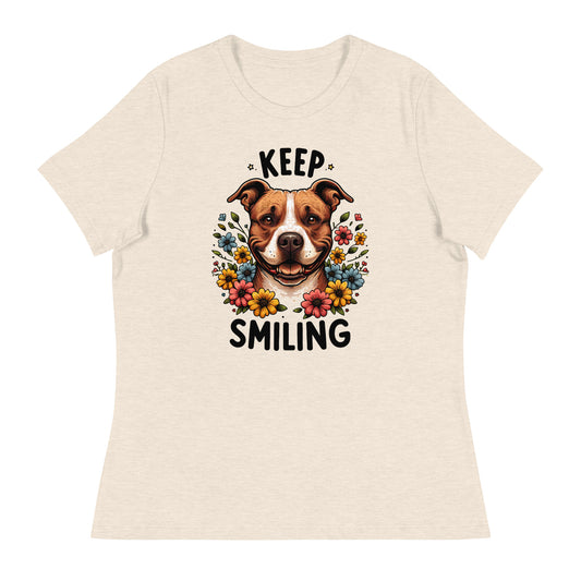 "Keep Smiling" Floral Pitbull Women's T-Shirt - Pittie Choy