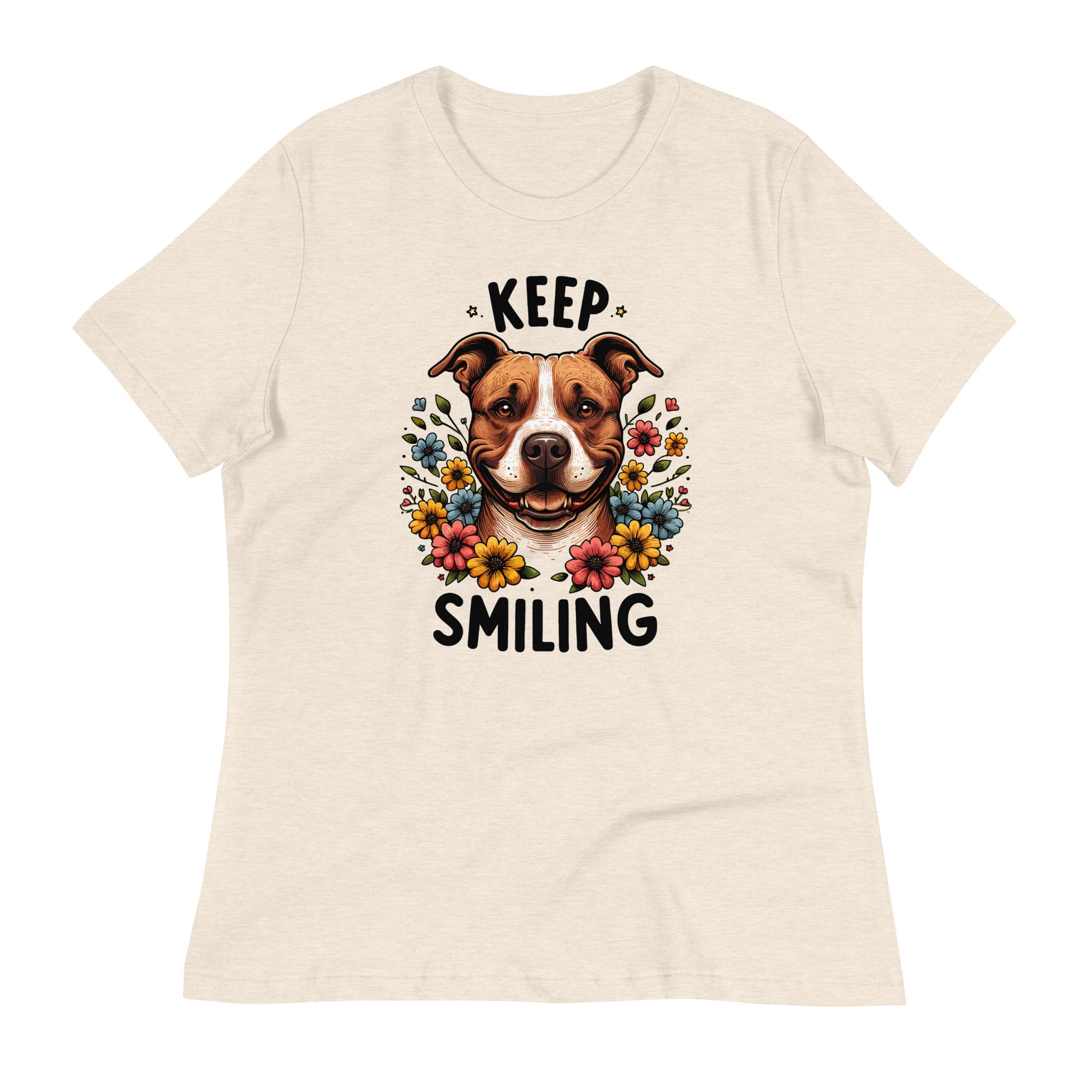 "Keep Smiling" Floral Pitbull Women's T-Shirt - Pittie Choy