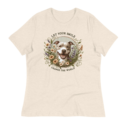 "Change the World" Smiling Pitbull Women's Relaxed T-Shirt - Pittie Choy